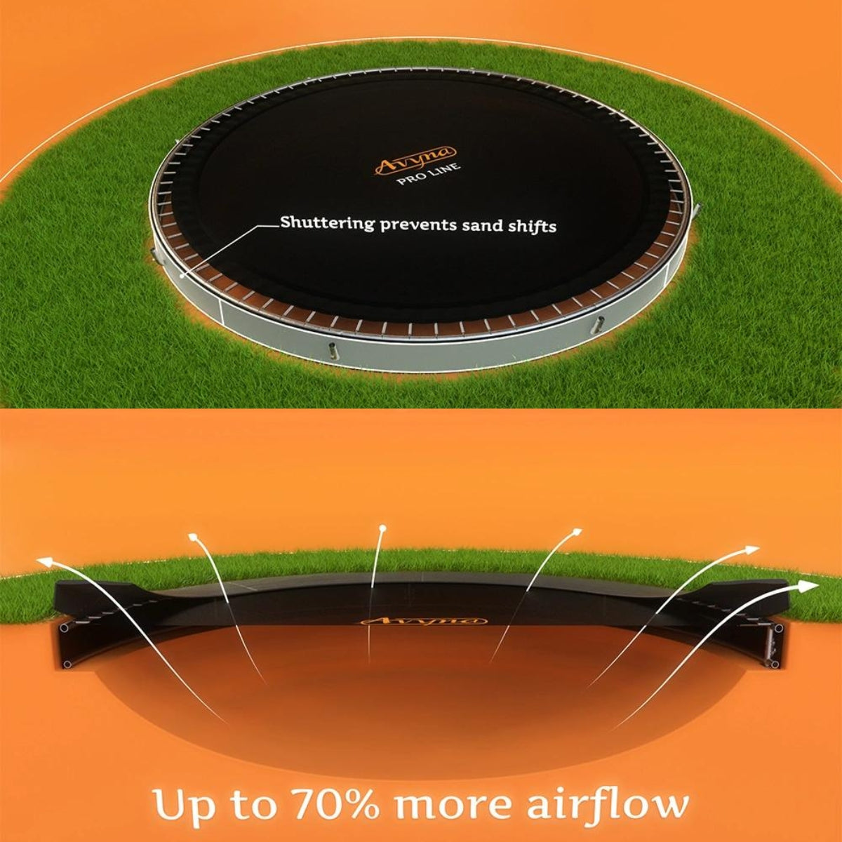 Avyna Pro-Line InGround Trampolin 275 x 190 cm (213) HD Plus mit Sicherheitsnetz – Grau