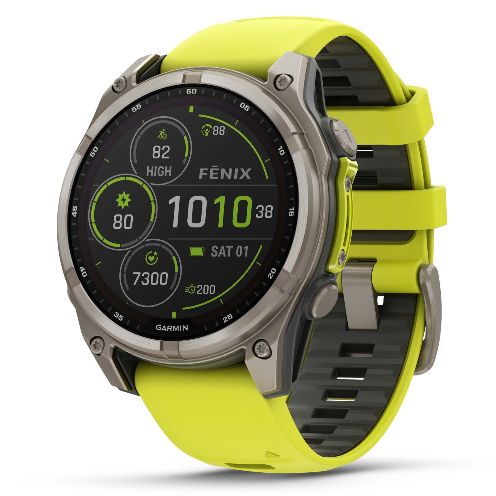 Garmin Fenix 8 Sapphire Solar – 47 mm & 51 mm – Titan mit Amp-Gelb/Graphit-Silikonarmband – Premium-Multisportuhr