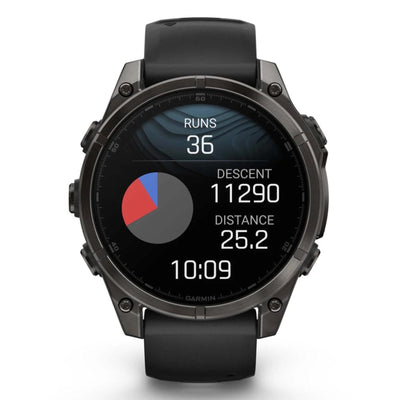 Garmin Fenix 8 Sapphire – 47 mm / AMOLED – Carbongraues DLC-Titan mit schwarzem Silikonarmband – Premium-Multisportuhr