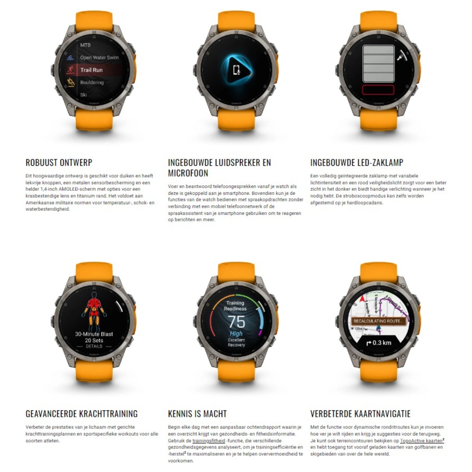 Garmin Fenix 8 Sapphire – 47 mm & 51 mm / AMOLED – Titan mit Spark-orangefarbenem Silikonarmband – Premium-Multisportuhr