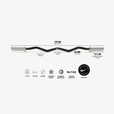 Nike Strength Curlstange 10 kg - Schwarz / Schwarzer Swoosh