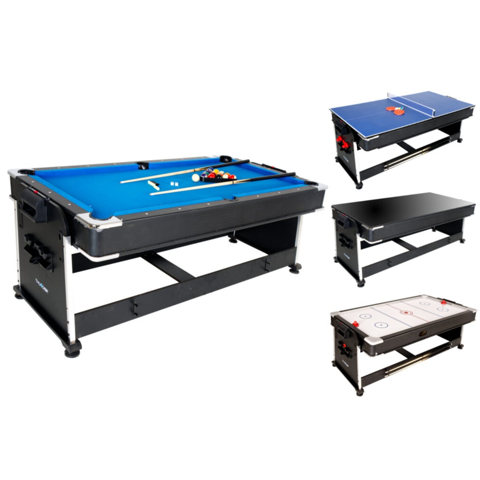 4-in-1 Multifunktionsspieltisch – Thunder Crush 7FT – Billardtisch / Airhockey / Tischtennis / Esstisch – 203 x 112 x 82 cm