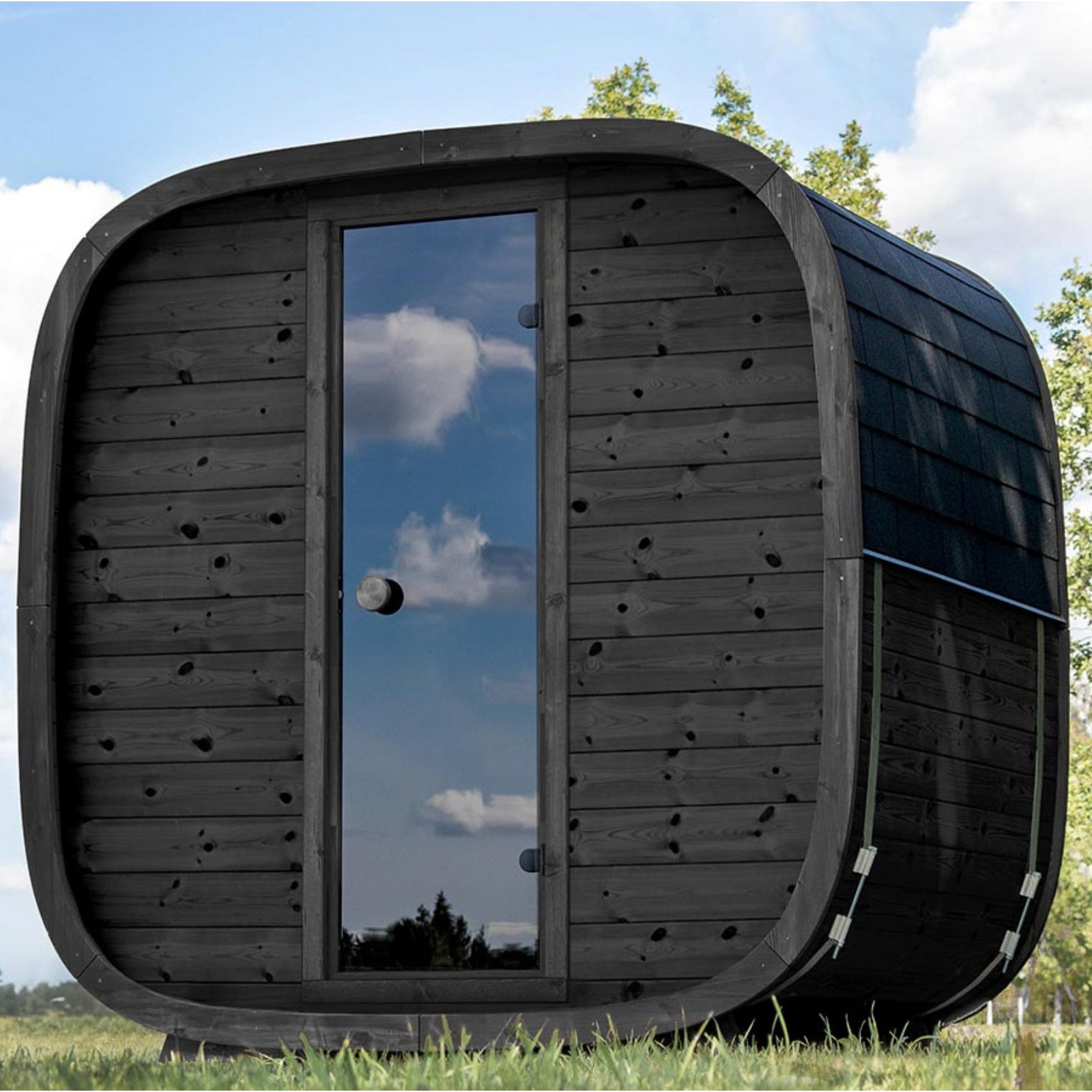 Außensauna für 4 Personen - Holl's Black Cube Onyxia Thermoholz