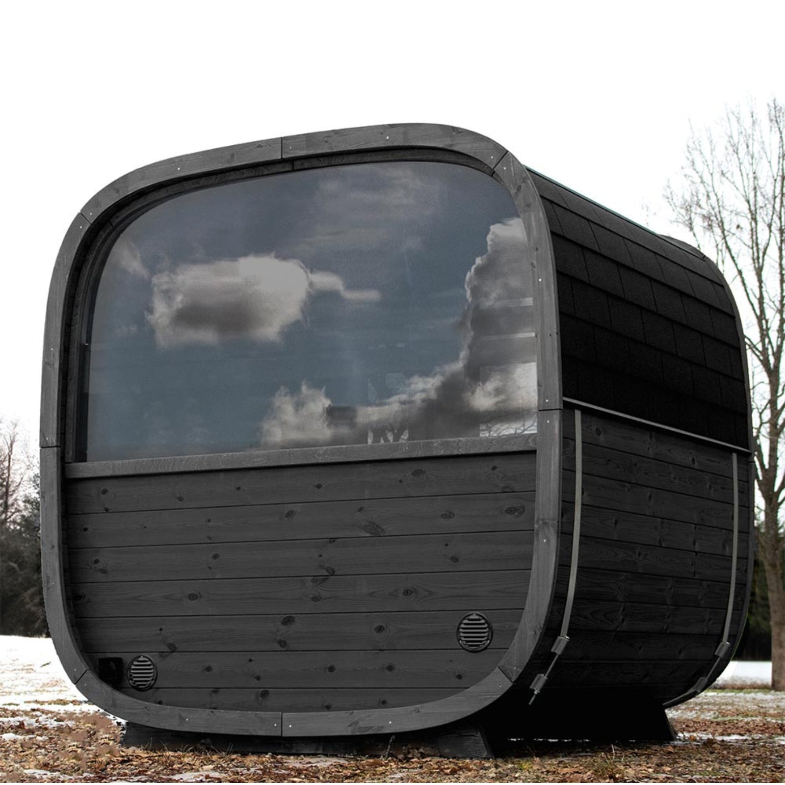 Außensauna für 4 Personen - Holl's Black Cube Onyxia Thermoholz