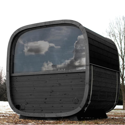 Außensauna für 4 Personen - Holl's Black Cube Onyxia Thermoholz