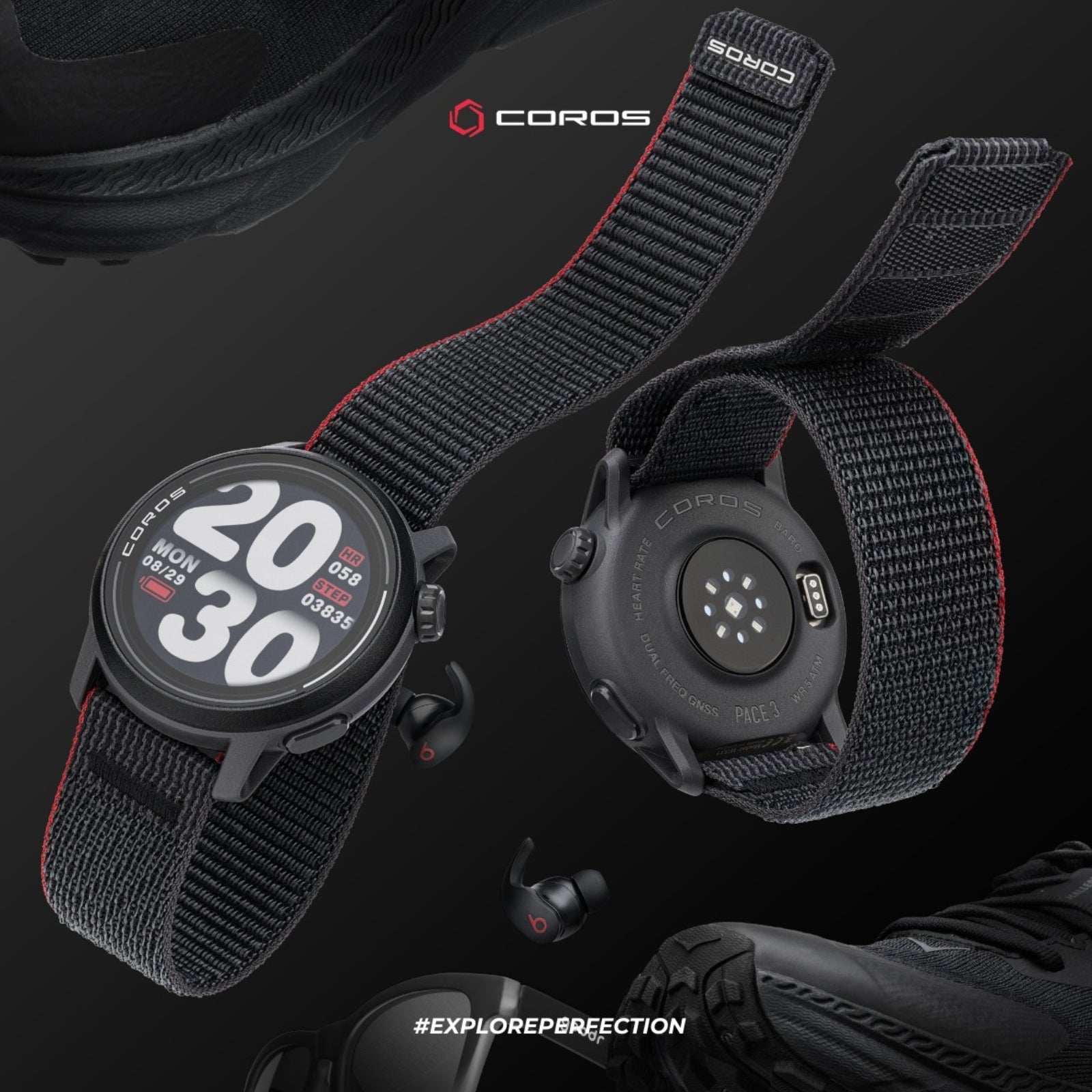 Coros PACE 3 Nylon Schwarz – GPS-Sport- und Abenteueruhr/Multisportuhr