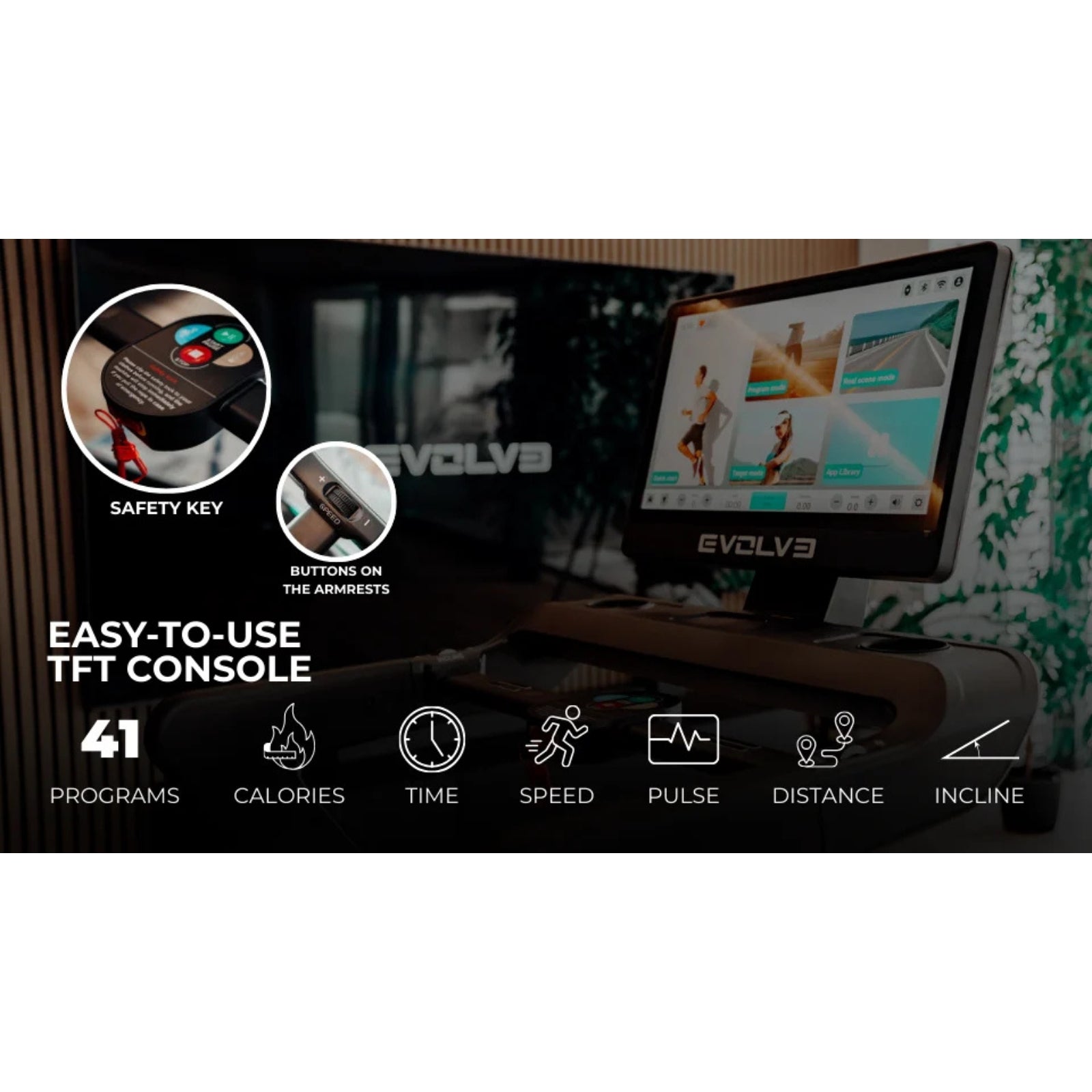 Evolve Fitness HT-300-TFT Laufband mit 23,8-Zoll-Touchscreen-Entertainment-Konsole – vollständig klappbar