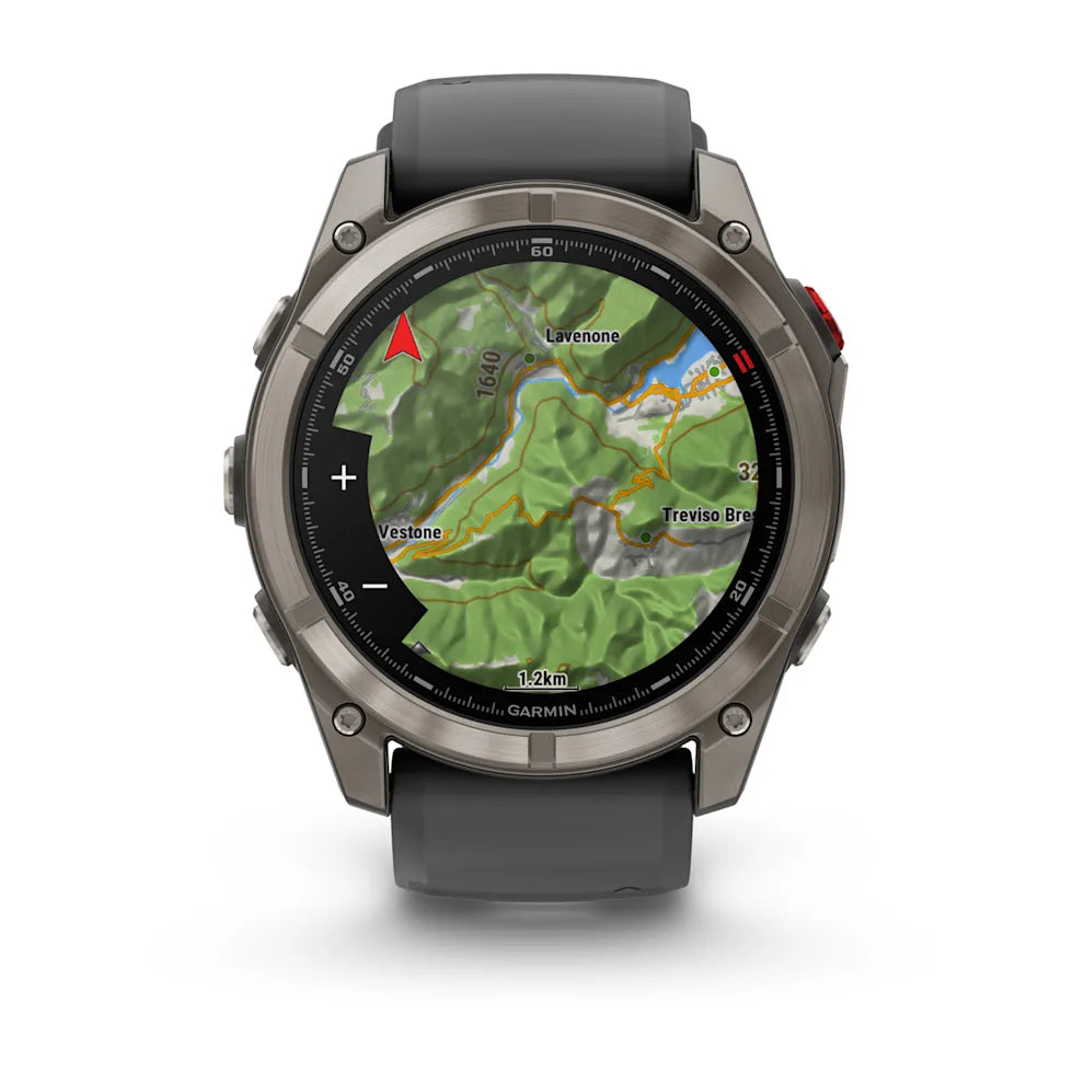 Garmin Fenix ​​8 Pro Sapphire – 51 mm / AMOLED – Titan mit graphitfarbenem/schwarzem Silikonarmband – Premium-Multisportuhr