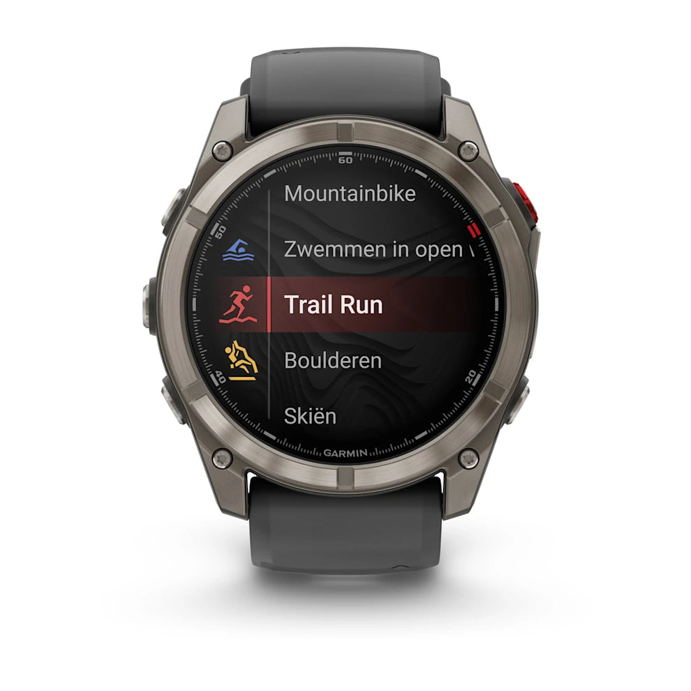 Garmin Fenix ​​8 Pro Sapphire – 51 mm / AMOLED – Titan mit graphitfarbenem/schwarzem Silikonarmband – Premium-Multisportuhr