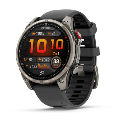 Garmin Fenix ​​8 Pro Sapphire – 47 mm / AMOLED – Titan mit graphitfarbenem/schwarzem Silikonarmband – Premium-Multisportuhr