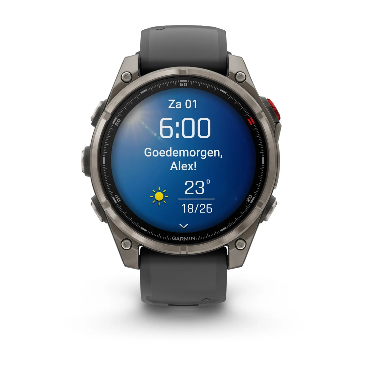Garmin Fenix ​​8 Pro Sapphire – 47 mm / AMOLED – Titan mit graphitfarbenem/schwarzem Silikonarmband – Premium-Multisportuhr