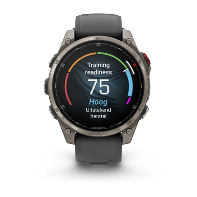Garmin Fenix ​​8 Pro Sapphire – 47 mm / AMOLED – Titan mit graphitfarbenem/schwarzem Silikonarmband – Premium-Multisportuhr