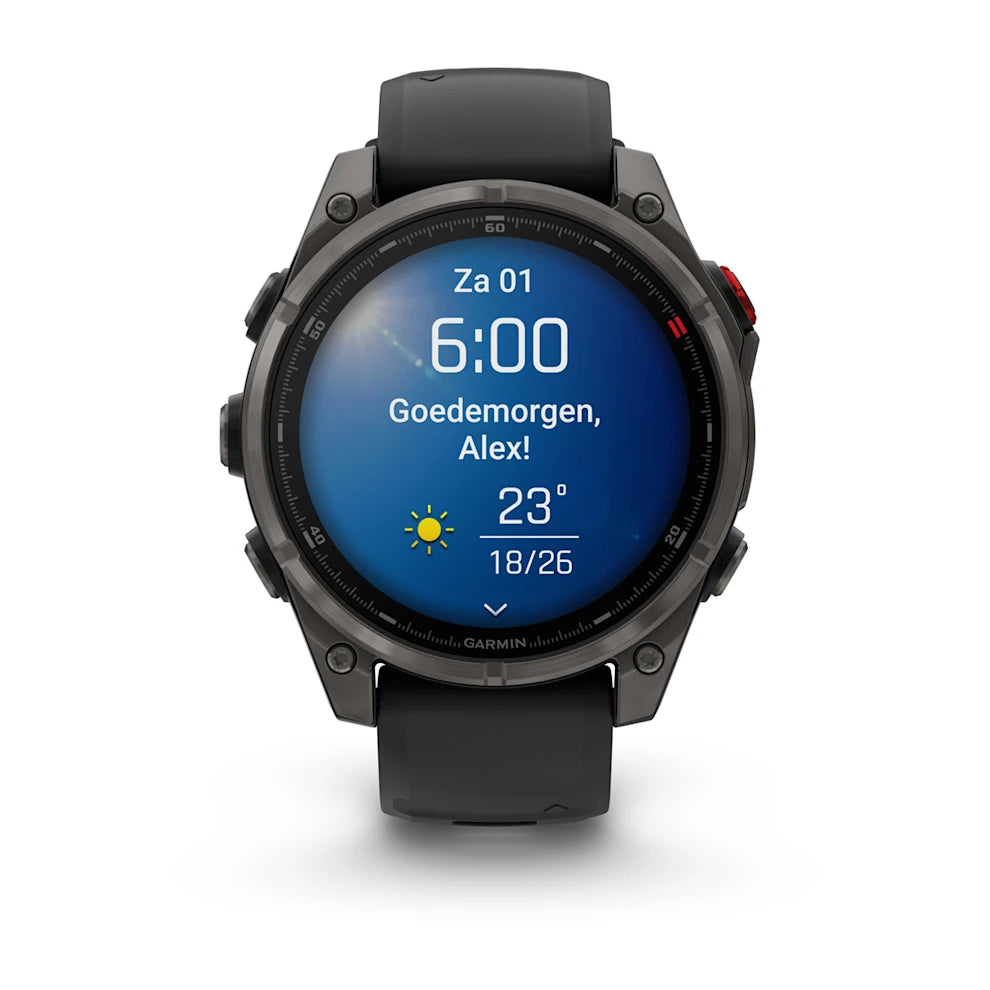 Garmin Fenix 8 Pro Sapphire - 47 mm / AMOLED - Carbon grey DLC-titanium met zwarte/pebble grey siliconen band - Premium multisport horloge