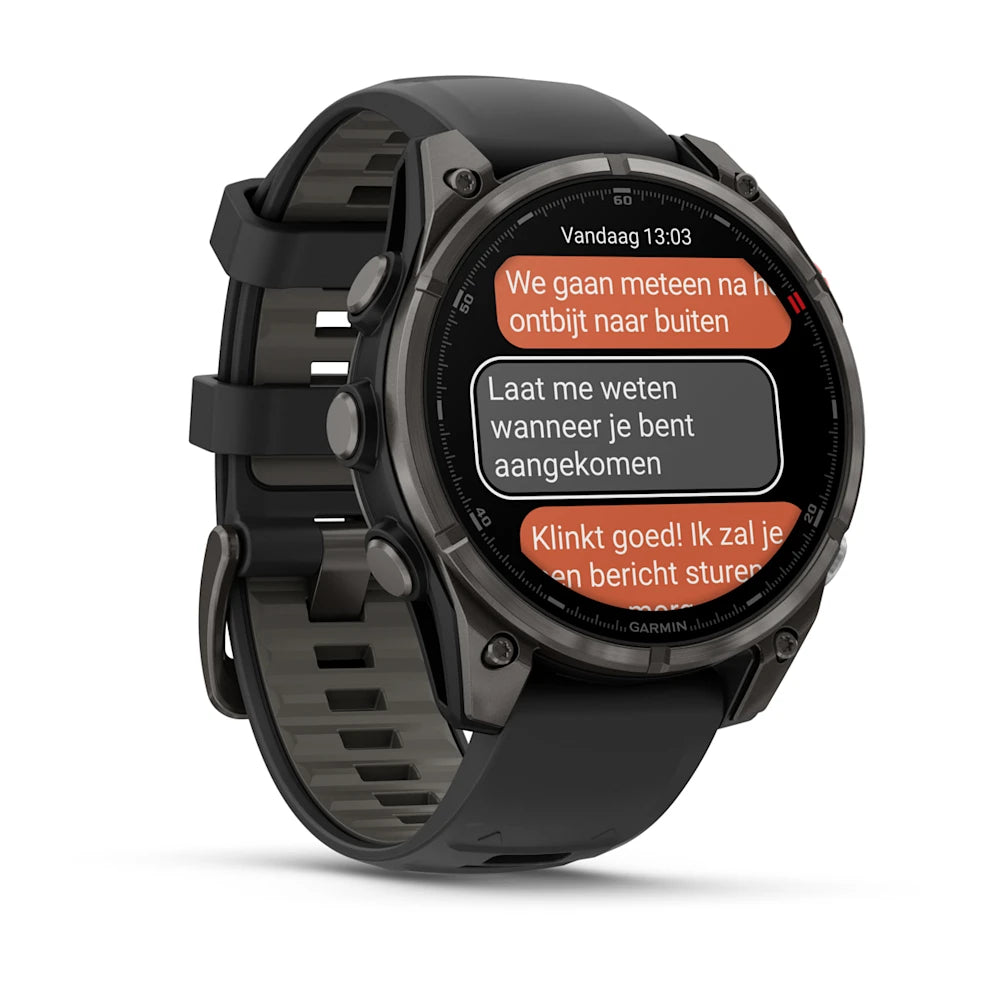 Garmin Fenix 8 Pro Sapphire - 47 mm / AMOLED - Carbon grey DLC-titanium met zwarte/pebble grey siliconen band - Premium multisport horloge