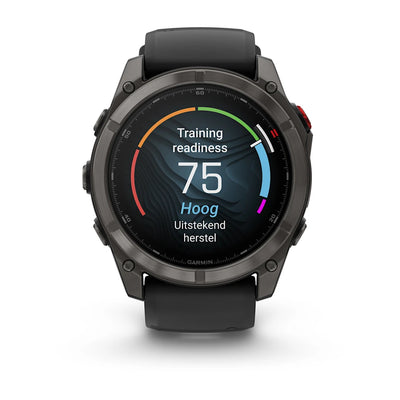 Garmin Fenix ​​8 Pro Sapphire – 51 mm / AMOLED – Carbongraues DLC-Titan mit schwarzem/kieselgrauem Silikonarmband – Premium-Multisportuhr