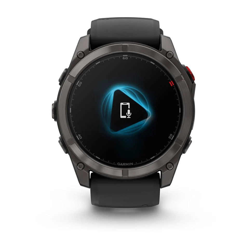 Garmin Fenix ​​8 Pro Sapphire – 51 mm / AMOLED – Carbongraues DLC-Titan mit schwarzem/kieselgrauem Silikonarmband – Premium-Multisportuhr