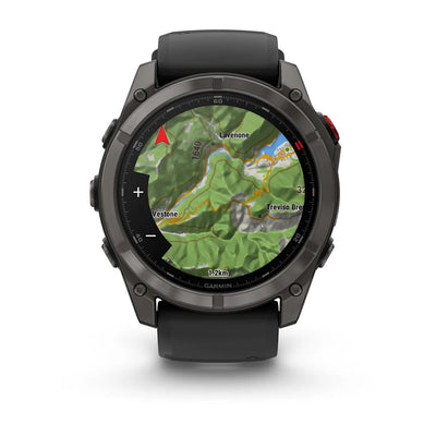 Garmin Fenix ​​8 Pro Sapphire – 51 mm / AMOLED – Carbongraues DLC-Titan mit schwarzem/kieselgrauem Silikonarmband – Premium-Multisportuhr