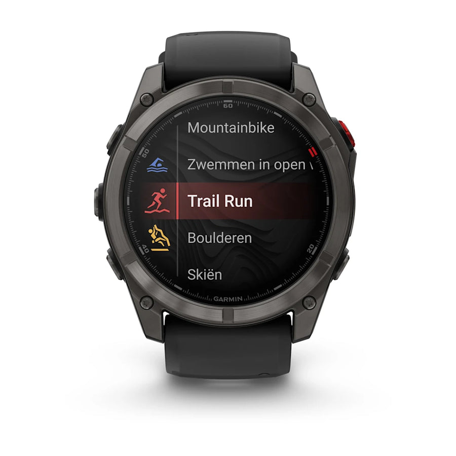 Garmin Fenix ​​8 Pro Sapphire – 51 mm / AMOLED – Carbongraues DLC-Titan mit schwarzem/kieselgrauem Silikonarmband – Premium-Multisportuhr