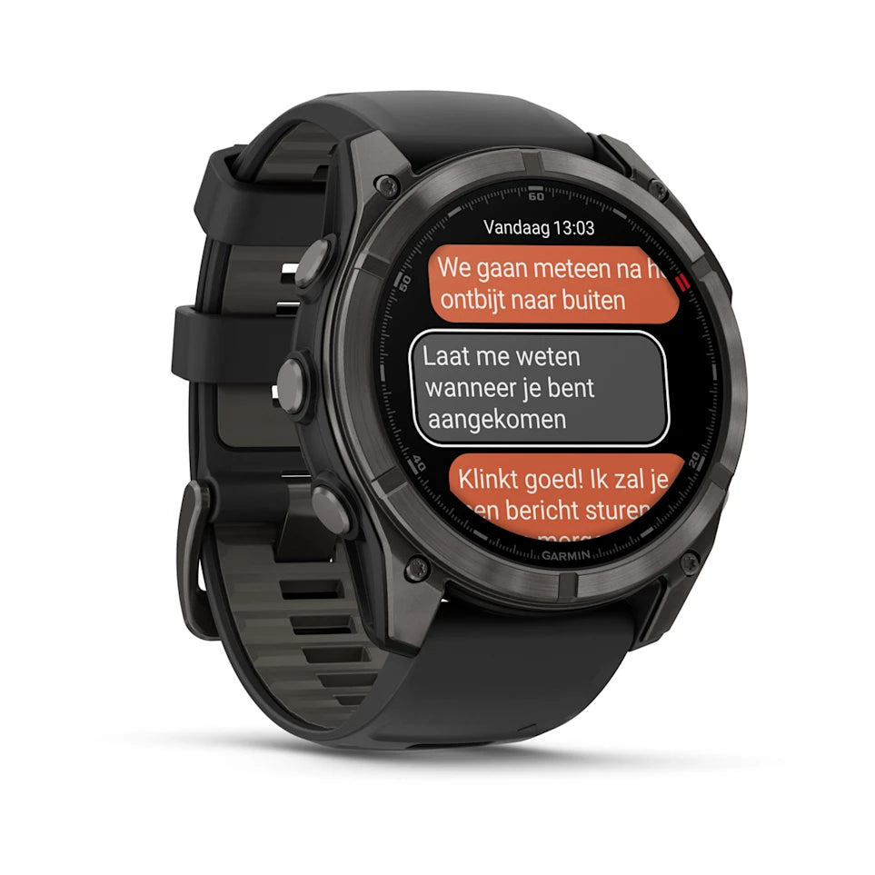 Garmin Fenix ​​8 Pro Sapphire – 51 mm / AMOLED – Carbongraues DLC-Titan mit schwarzem/kieselgrauem Silikonarmband – Premium-Multisportuhr