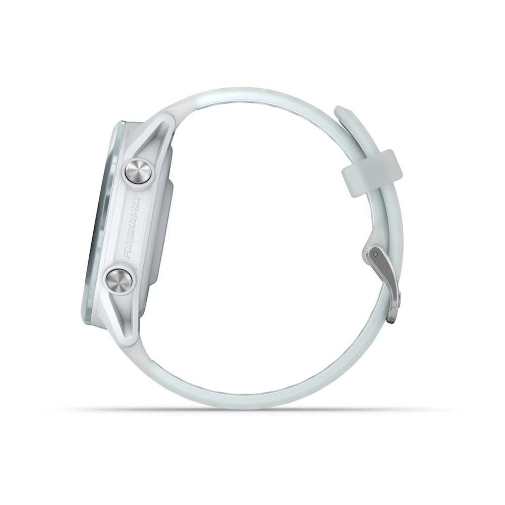 Garmin Forerunner 570 – 42 mm – Premium-Laufuhr – Wolkenblaues Aluminium mit transparentem Whitestone/Wolkenblau-Armband