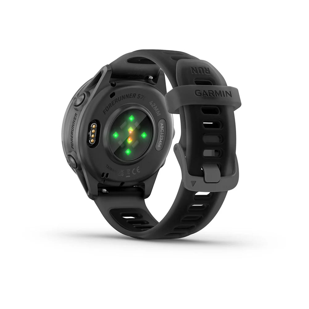 Garmin Forerunner 570 – 42 mm – Premium-Laufuhr – Schiefergraues Aluminium mit transparentem schwarz/schwarzem Armband