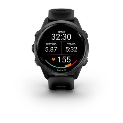 Garmin Forerunner 570 – 42 mm – Premium-Laufuhr – Schiefergraues Aluminium mit transparentem schwarz/schwarzem Armband