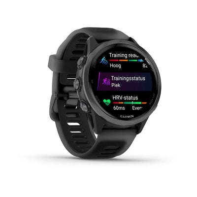 Garmin Forerunner 570 – 42 mm – Premium-Laufuhr – Schiefergraues Aluminium mit transparentem schwarz/schwarzem Armband