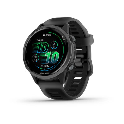 Garmin Forerunner 570 – 42 mm – Premium-Laufuhr – Schiefergraues Aluminium mit transparentem schwarz/schwarzem Armband
