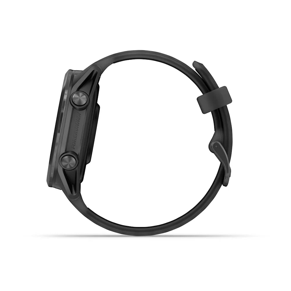 Garmin Forerunner 570 – 42 mm – Premium-Laufuhr – Schiefergraues Aluminium mit transparentem schwarz/schwarzem Armband