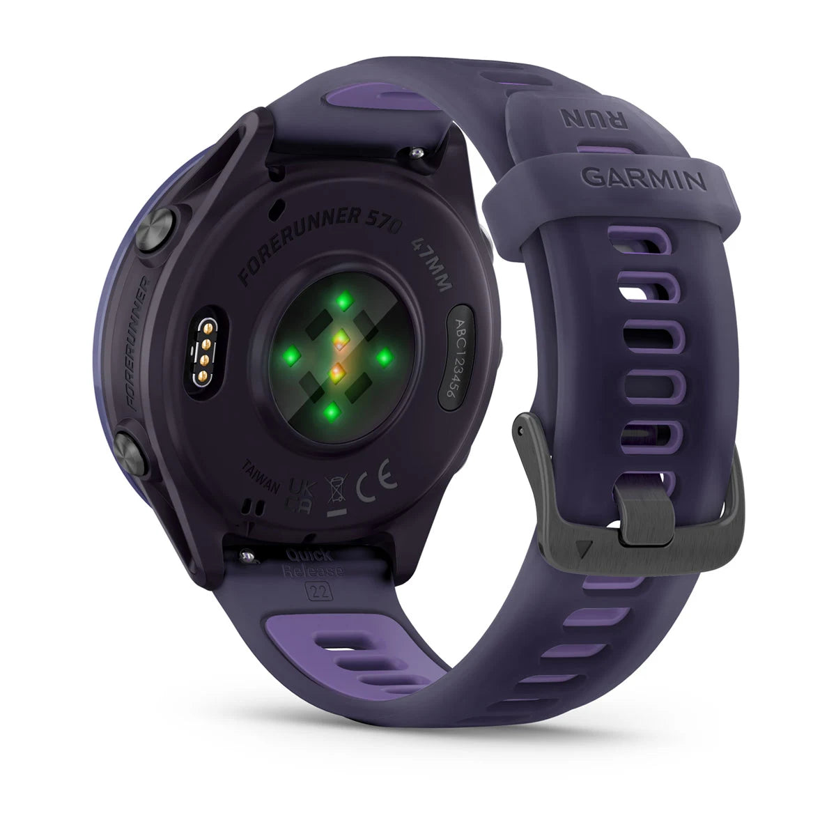 Garmin Forerunner 570 – 47 mm – Premium-Laufuhr – Indigo-Aluminium mit transparentem Armband in Imperial Purple/Indigo