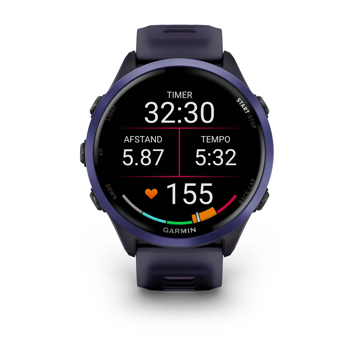 Garmin Forerunner 570 – 47 mm – Premium-Laufuhr – Indigo-Aluminium mit transparentem Armband in Imperial Purple/Indigo