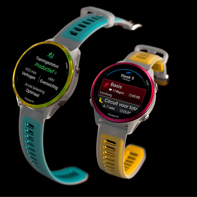 Garmin Forerunner 570 – 47 mm – Premium-Laufuhr – Schiefergraues Aluminium mit transparentem schwarz/schwarzem Armband