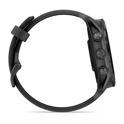 Garmin Forerunner 570 – 47 mm – Premium-Laufuhr – Schiefergraues Aluminium mit transparentem schwarz/schwarzem Armband