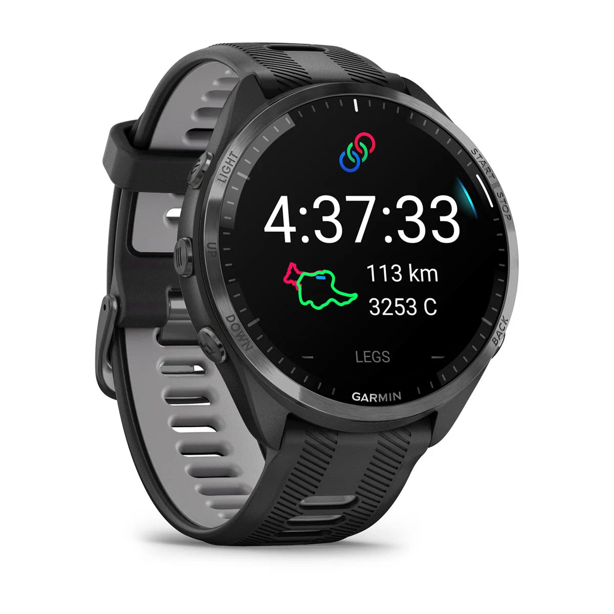 Garmin Forerunner 965 Schwarz mit gelb-schwarzem Silikonarmband – 47 mm – Premium-Lauf- und Multisportuhr