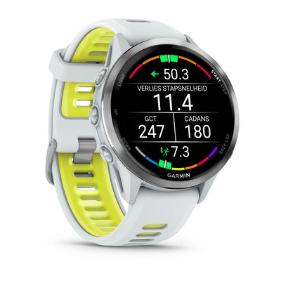 Garmin Forerunner 970 – 47 mm – Premium-Laufuhr – Titan mit Whitestone-Gehäuse und Whitestone-/transparentem und gelbem Armband