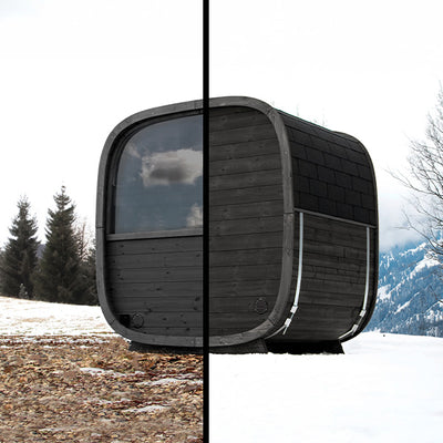 Außensauna für 4 Personen - Holl's Black Cube Onyxia Thermoholz