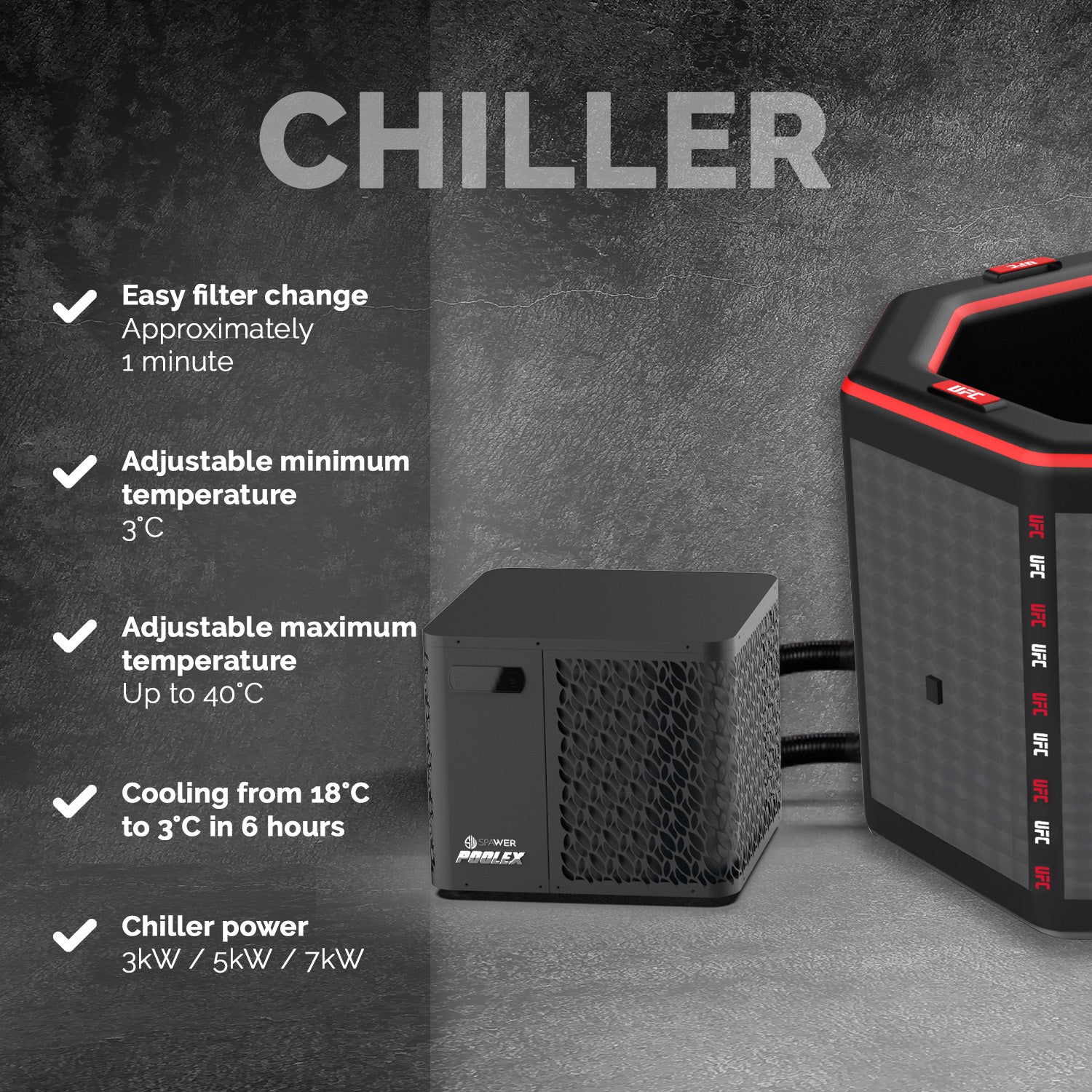 Netspa UFC Octagon ijsbad met 3 kW Poolex Spawer O'Spa chiller (3-40°C)