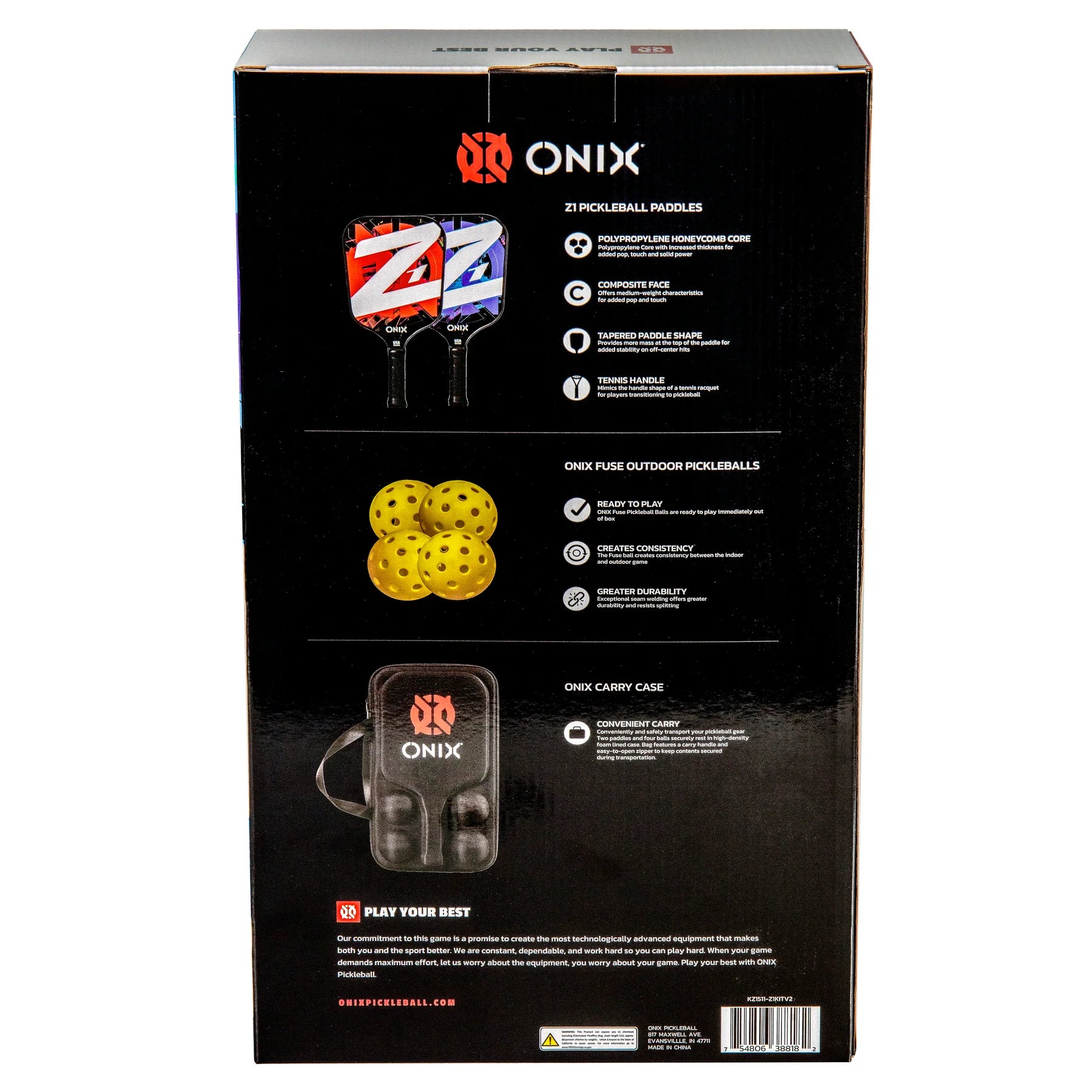 ONIX Z1 Pickleball-Set – 2 Pickleball-Schläger + Bälle (Freizeit)