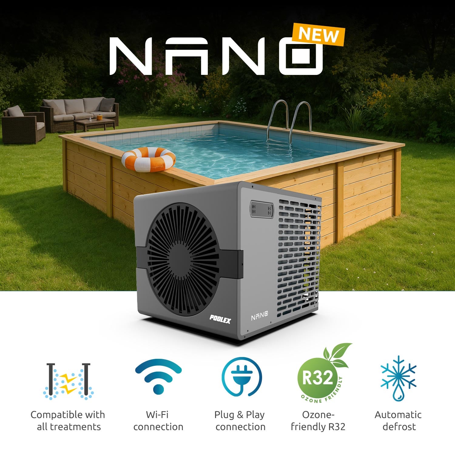 Poolex Nano 2025 (5kW) Reversible - Warmtepomp voor zwembaden/spa's tot 30 m3