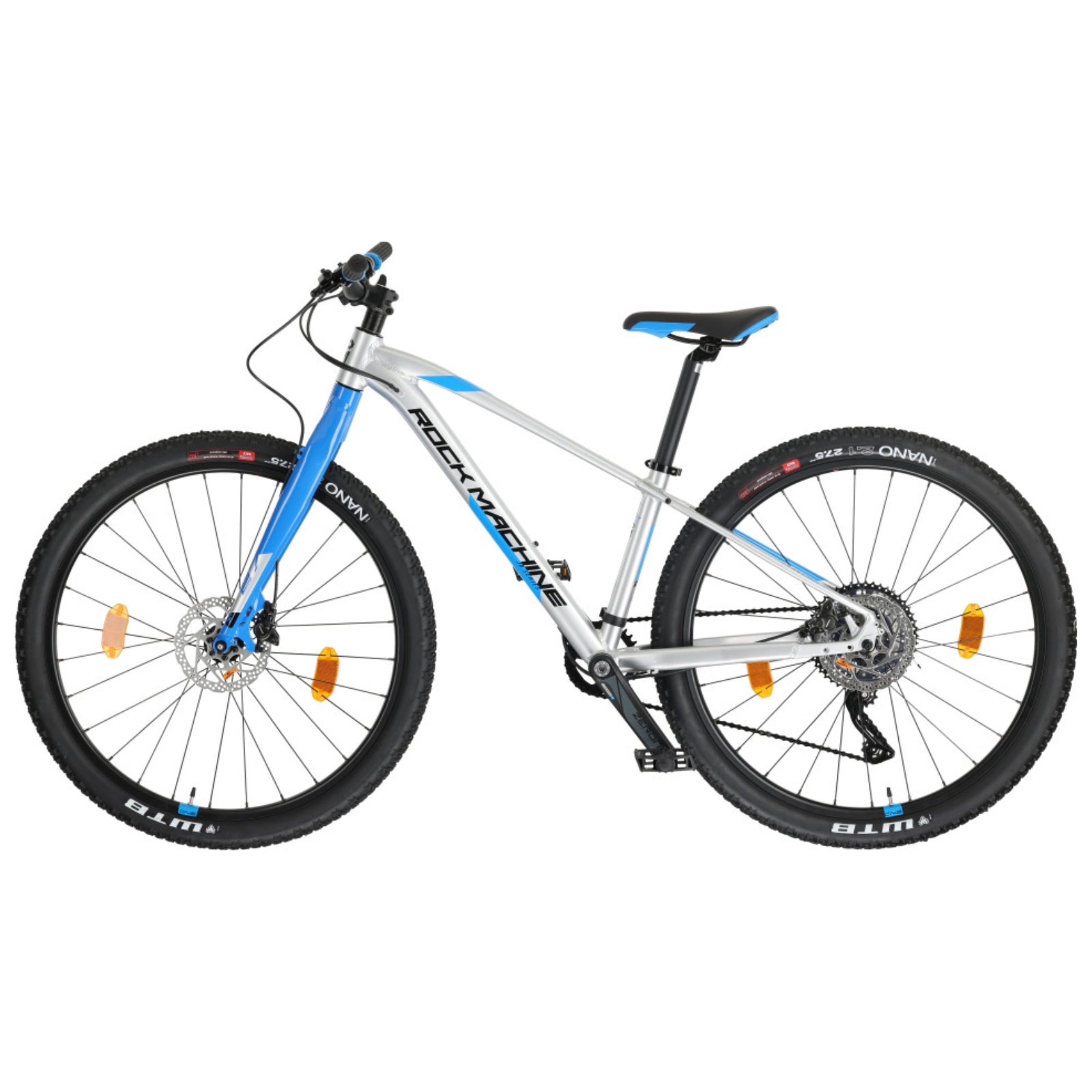 Rock Machine Thunder Junior Mountainbike silber/blau - 27-Zoll-Räder / 9V hydraulische Scheibenbremsen