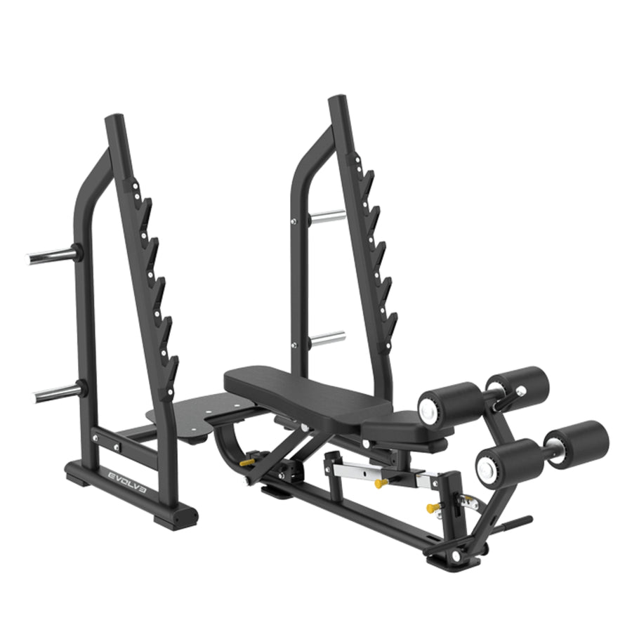 Verstellbares Olympisches Bankdrücken – Evolve Fitness Prime Series PR-480 – Flach / Schräg / Negativ – mit Spotter-Plattform