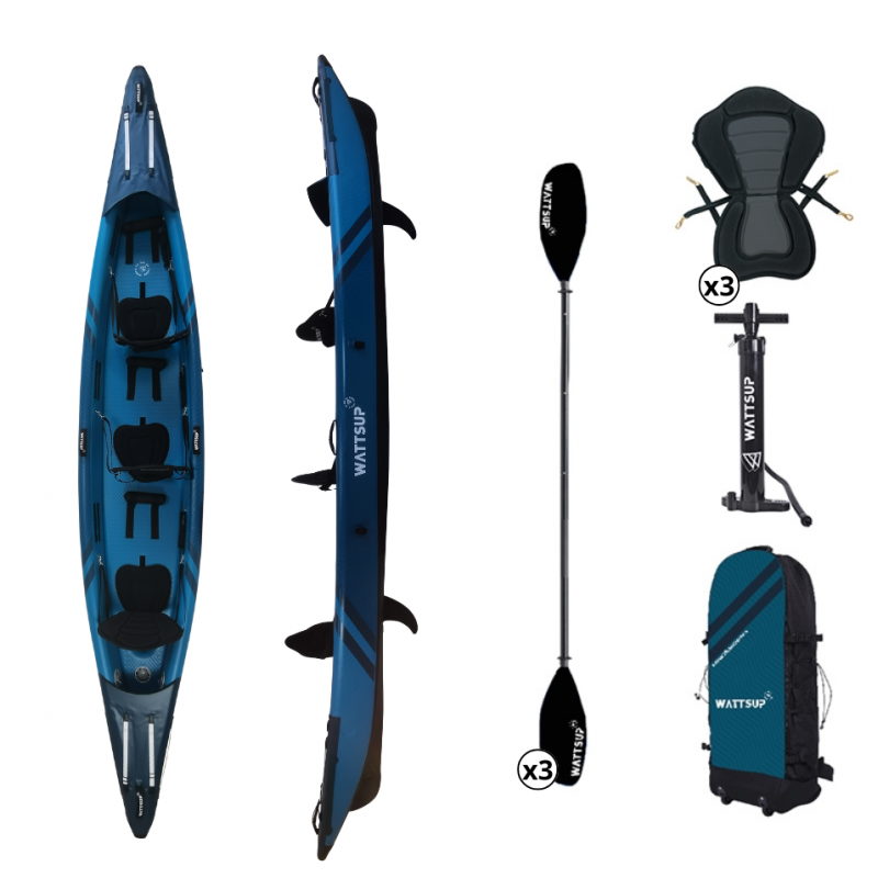 WattSUP Torpedo 3P - 3 personen - Opblaasbare kajak met accessoires